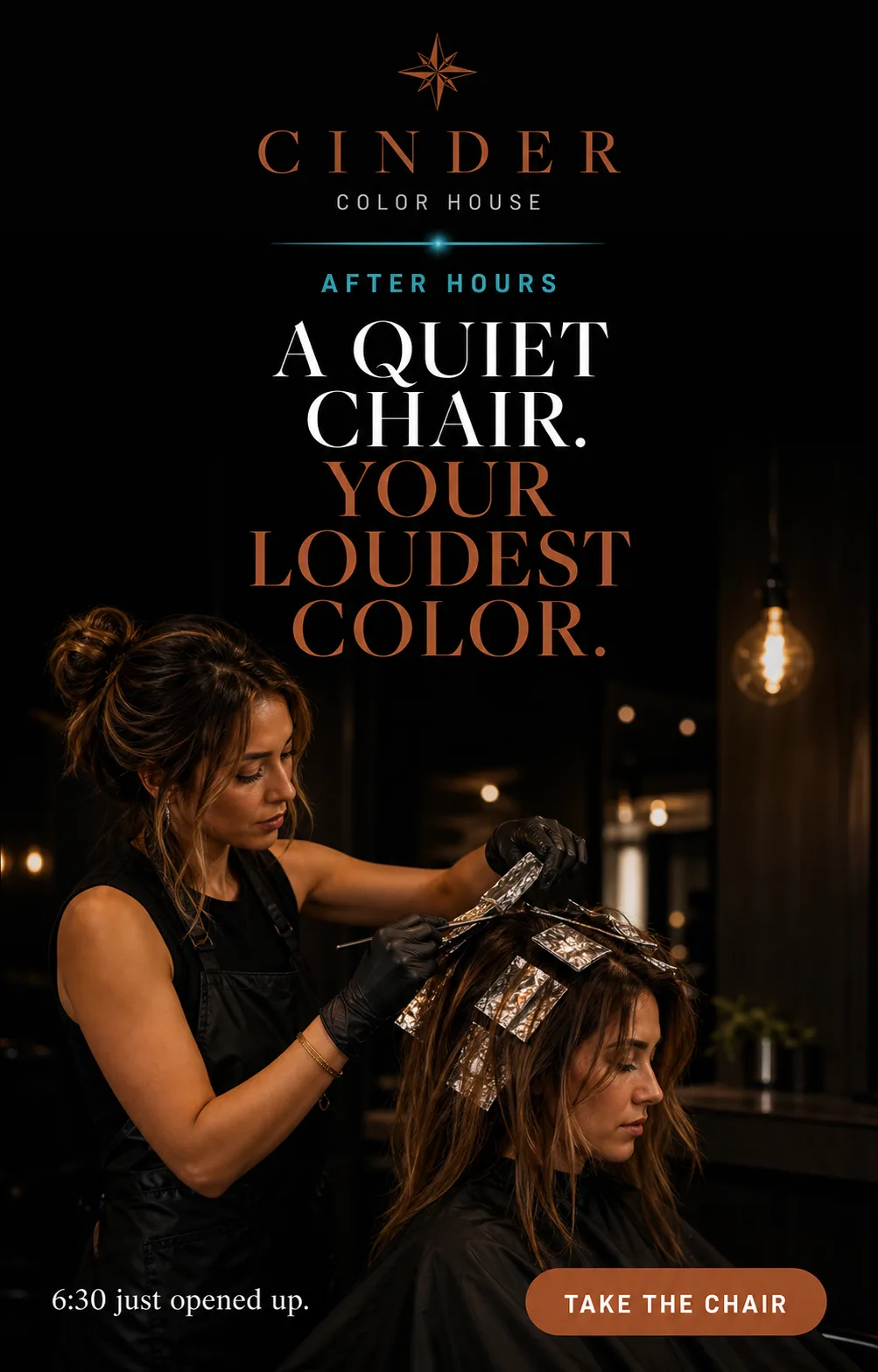 Cinder Color House post offering an after-hours appointment